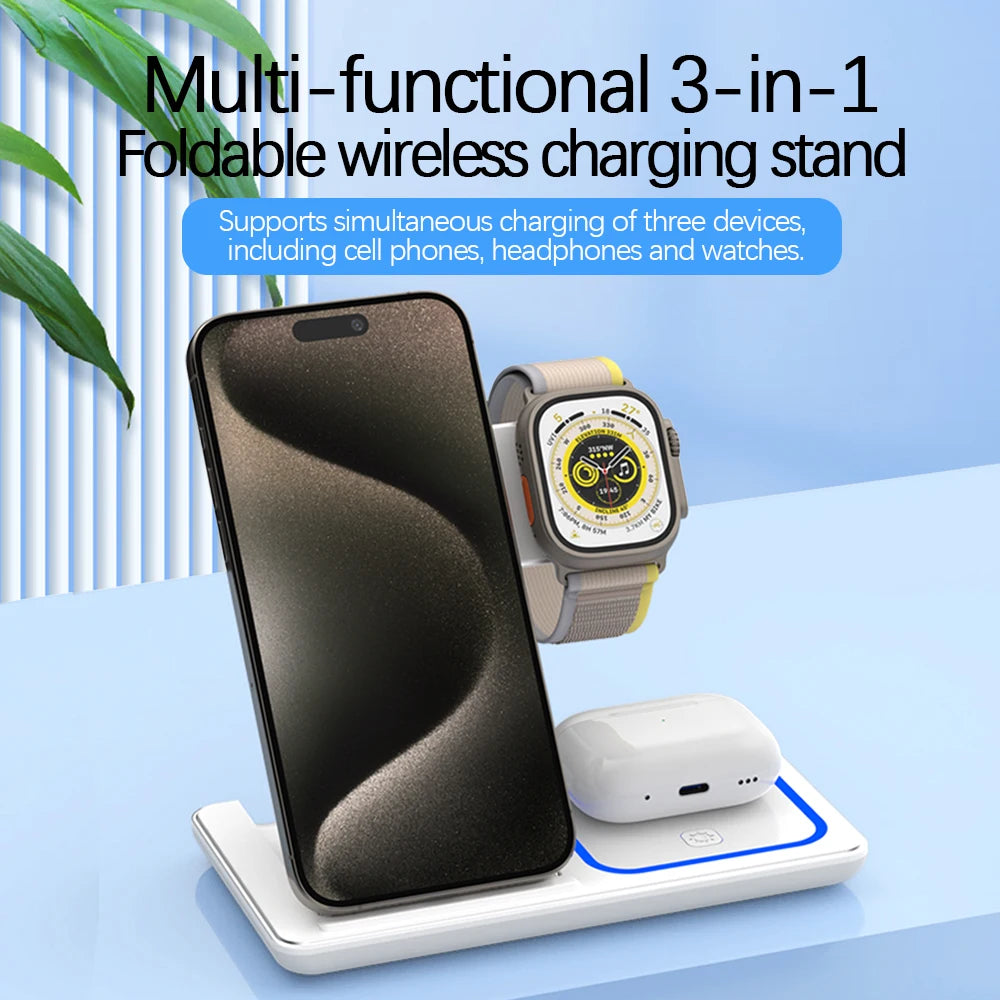 30W LED 3 in 1 Fast Wireless Charger Stand