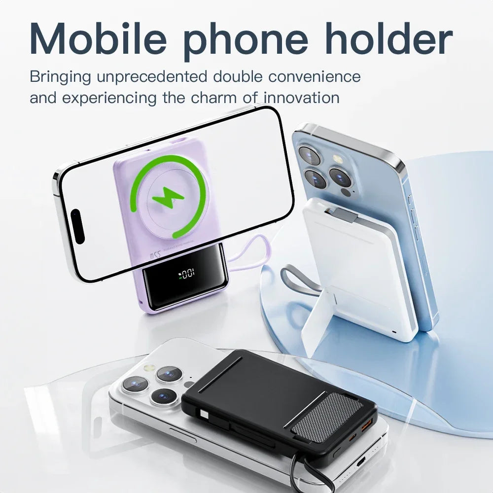 New Portable Built in Cables Magnetic Wireless Power Bank
