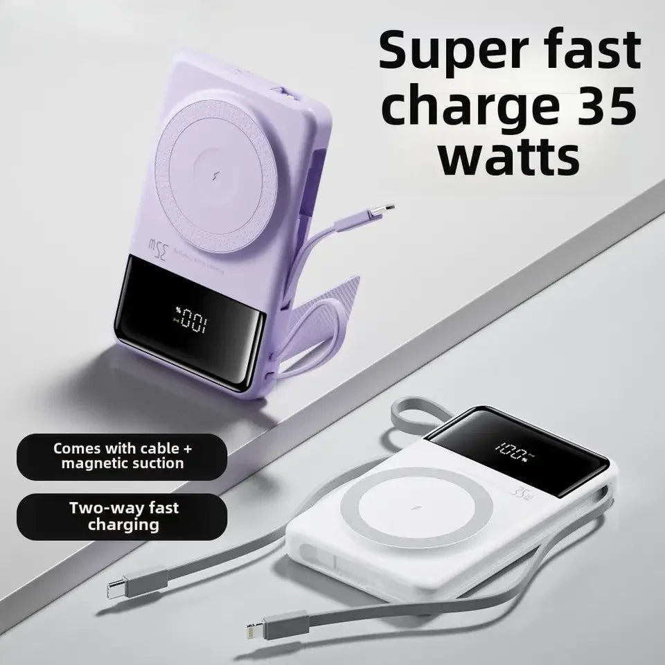 New Portable Built in Cables Magnetic Wireless Power Bank