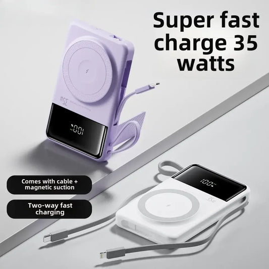 New Portable Built in Cables Magnetic Wireless Power Bank