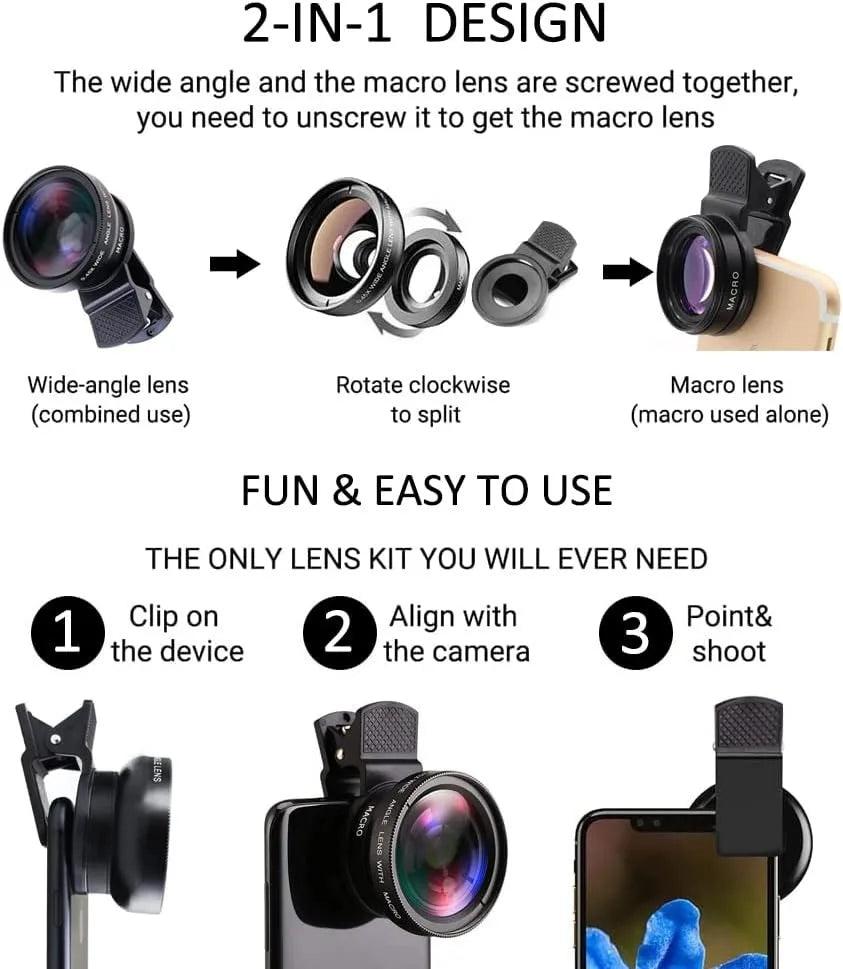 2 IN 1 Lens Universal Clip 37mm Mobile Phone Lens