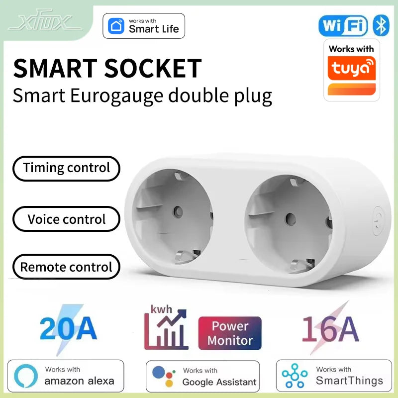 Tuya Wifi Smart Dual Plug Socket