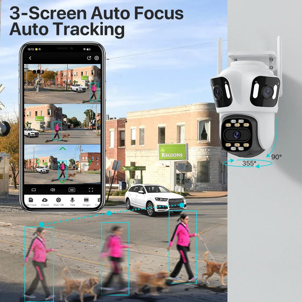 Three Lens PTZ IP Outdoor Camera