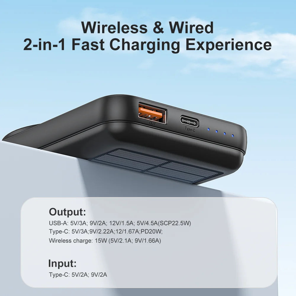 15W Solar Magnetic Power Bank 10000mAh