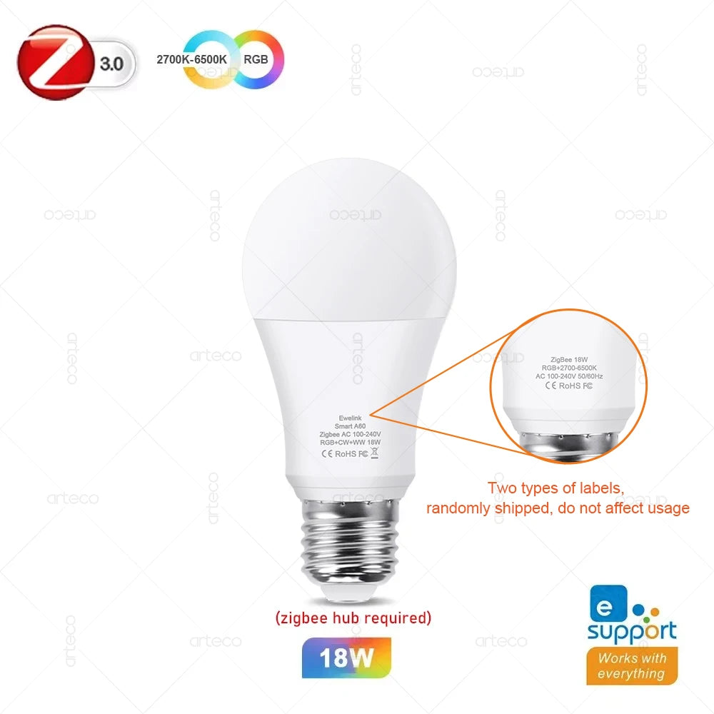 15W 18W E27 Zigbee Smart Light Bulbs RGB E27 Led Bulb AC100-240V Smart Home Zigbee Lamp Works With Alexa Google Home Smartthings