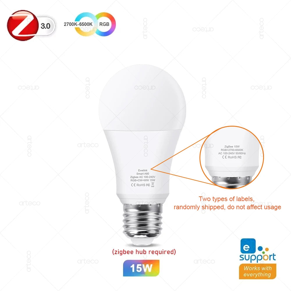 15W 18W E27 Zigbee Smart Light Bulbs RGB E27 Led Bulb AC100-240V Smart Home Zigbee Lamp Works With Alexa Google Home Smartthings