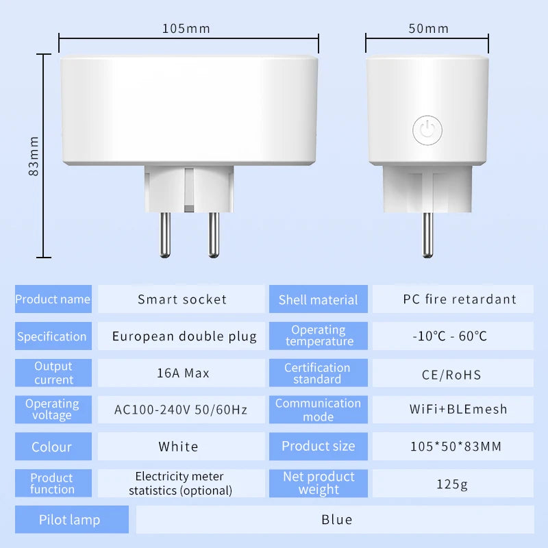 Tuya Wifi Smart Dual Plug Socket