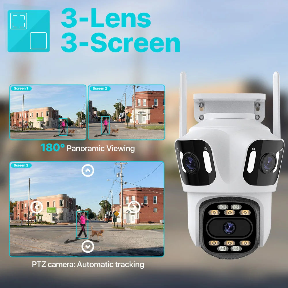 Three Lens PTZ IP Outdoor Camera
