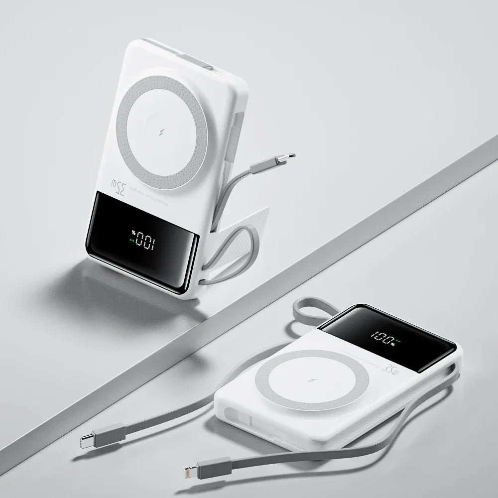 New Portable Built in Cables Magnetic Wireless Power Bank