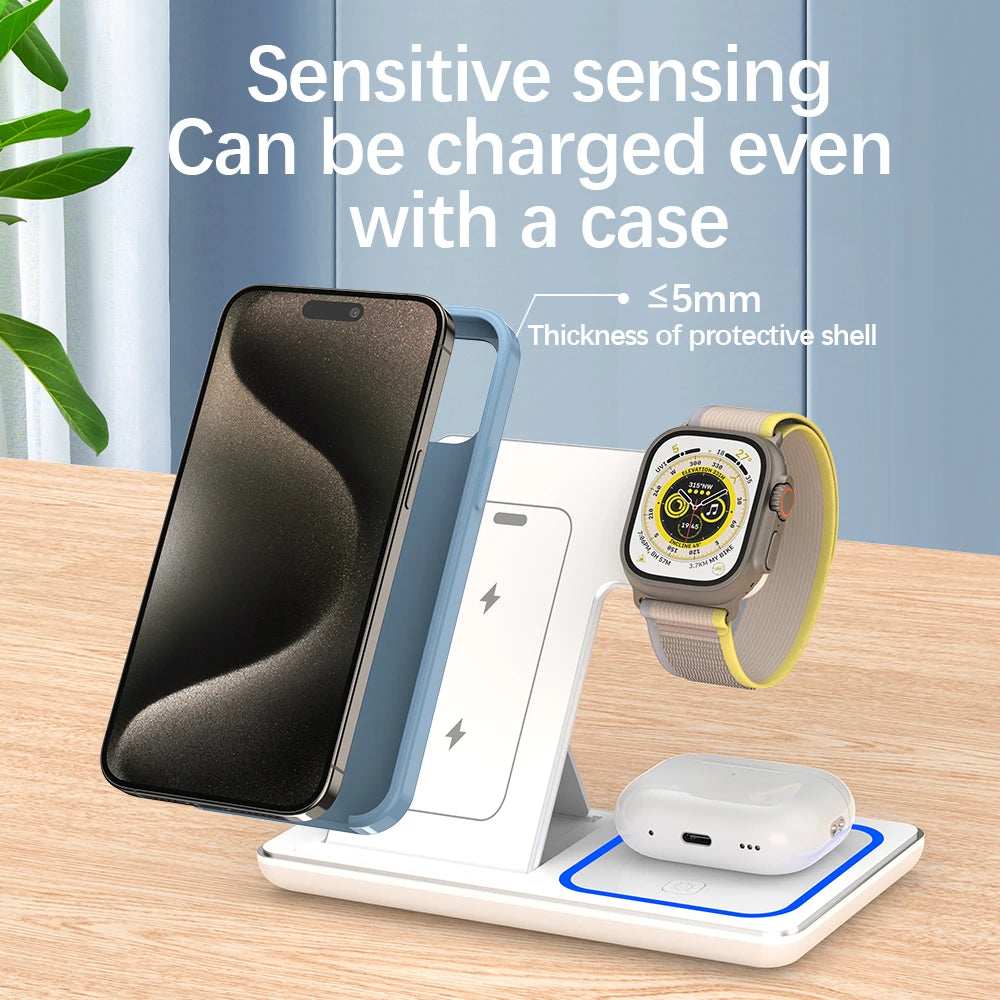 30W LED 3 in 1 Fast Wireless Charger Stand