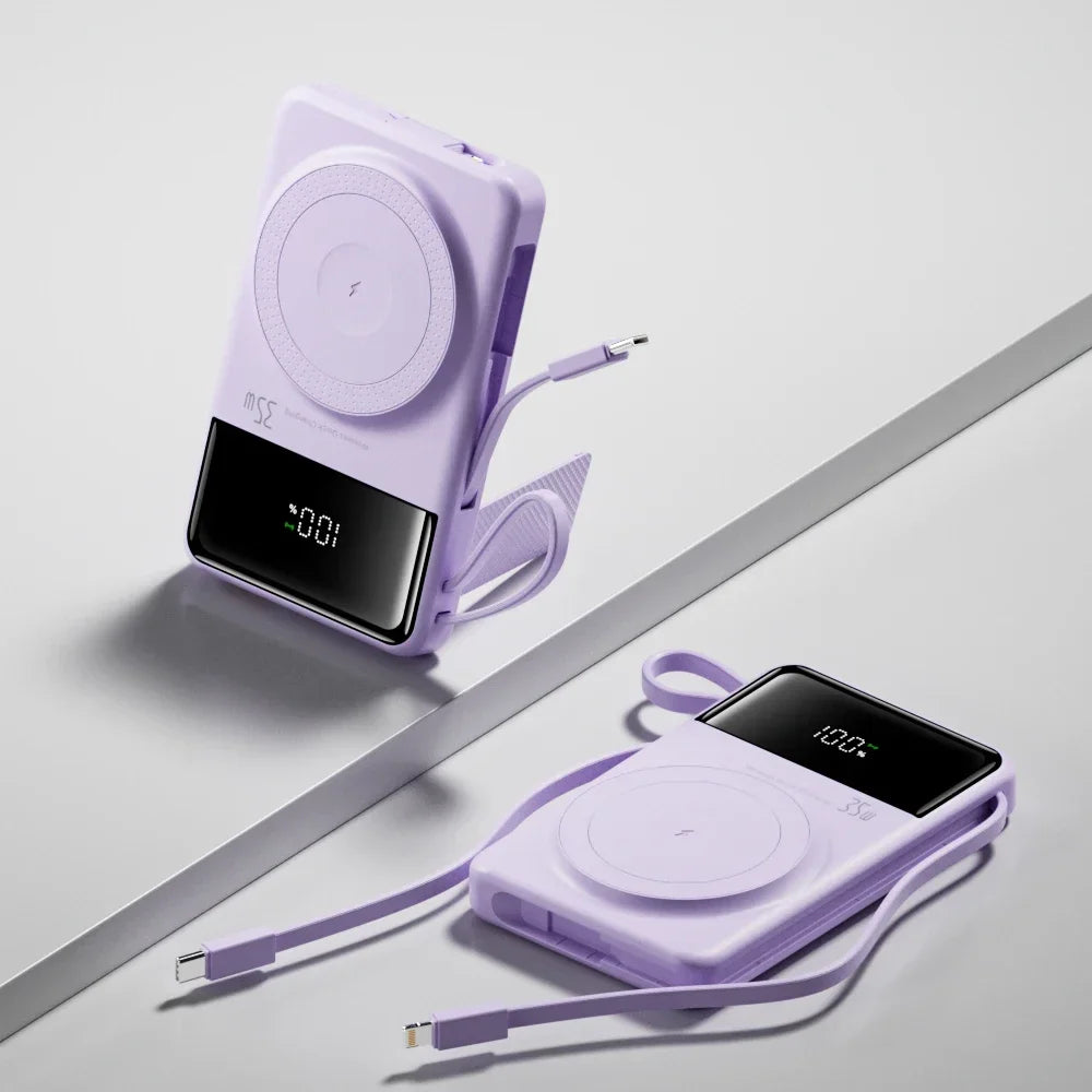 New Portable Built in Cables Magnetic Wireless Power Bank
