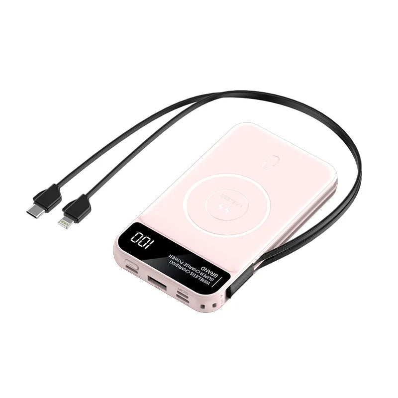 New Portable Built in Cables Magnetic Wireless Power Bank