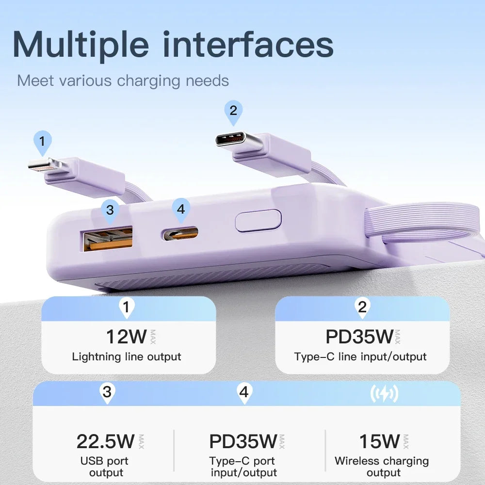 New Portable Built in Cables Magnetic Wireless Power Bank