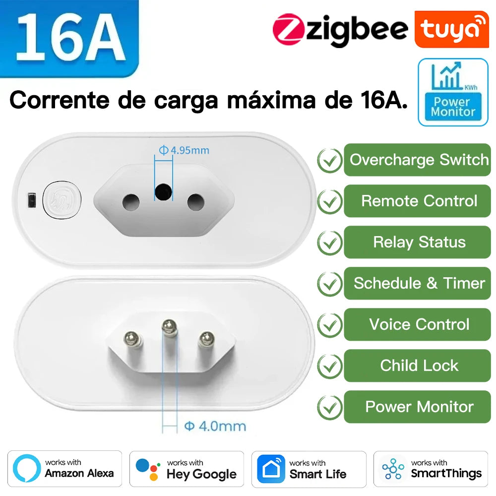 TNCE Tuya Brazil Plug 16/20A adapter, WIFI or zigbee socket