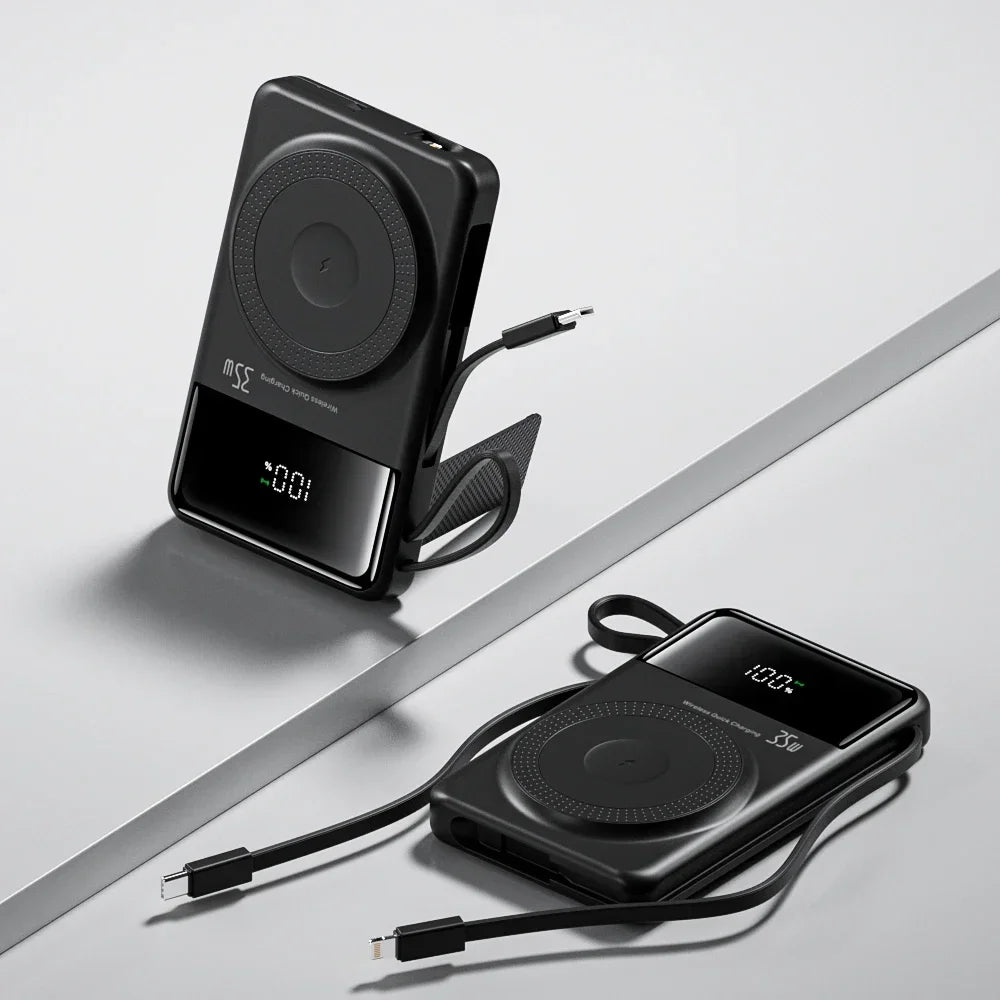 New Portable Built in Cables Magnetic Wireless Power Bank