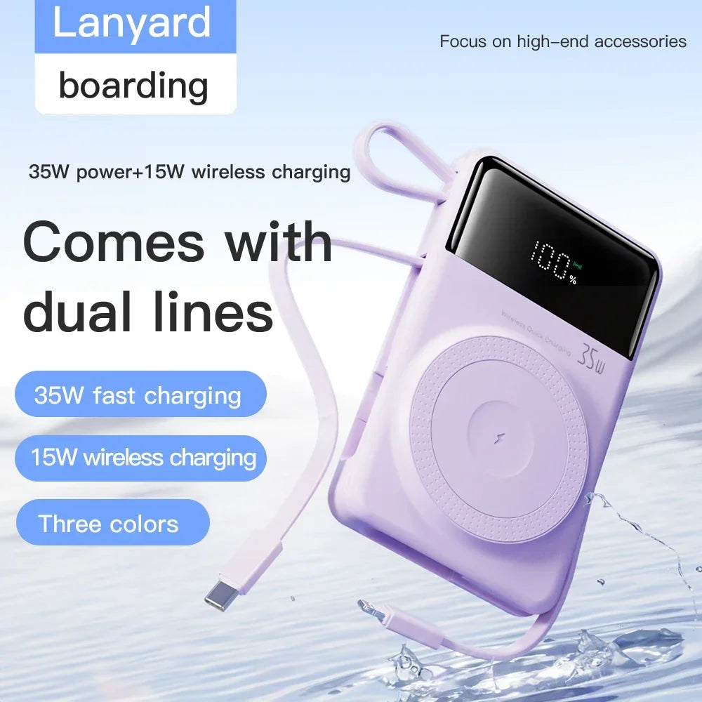 New Portable Built in Cables Magnetic Wireless Power Bank
