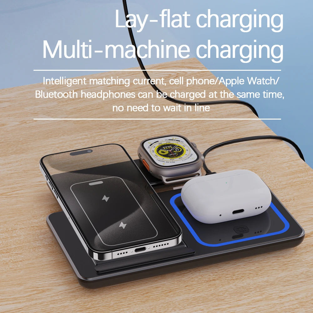30W LED 3 in 1 Fast Wireless Charger Stand