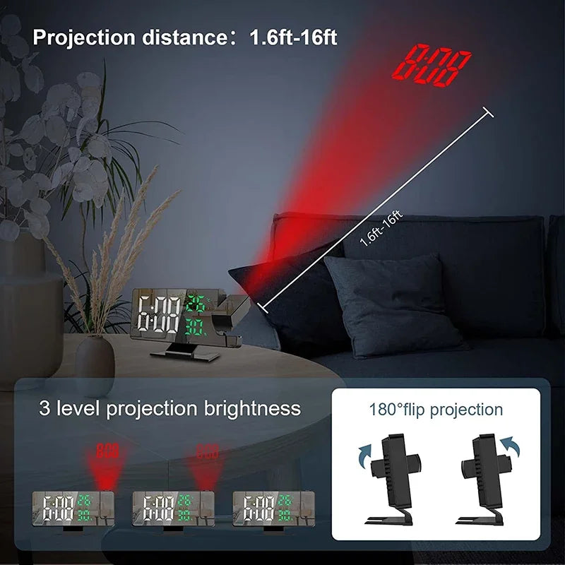 LED Digital Alarm Clock Projection